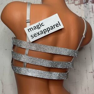 VS L CRYSTAL CROP TOP RHINESTONE SHINE BANDEAU BRALETTE BRA SATIN STRAPPY BANDED